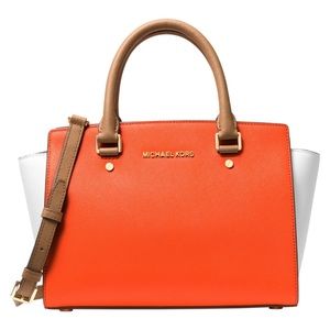 Holiday SALE！NWT MK selma medium orange color block satchel！